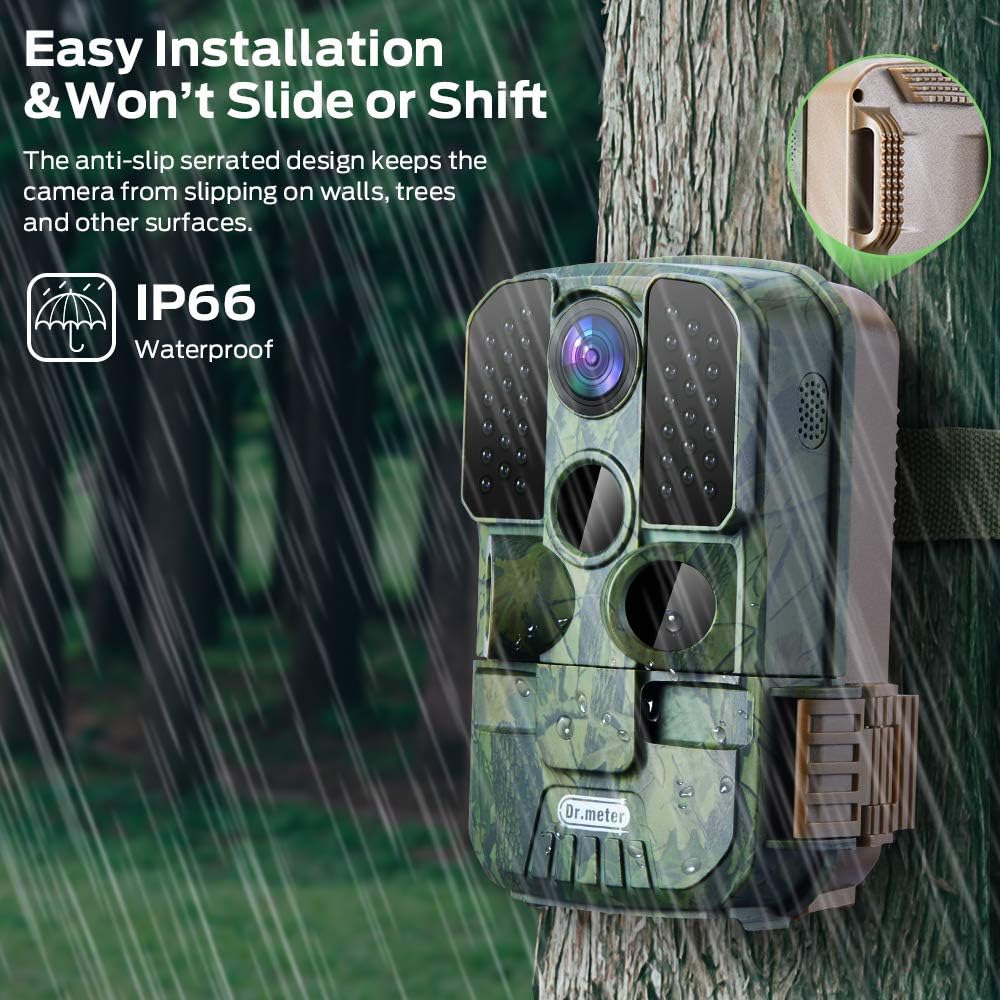 Dr.meter Wildlife Hunting Camera 24MP 1080P HD Trail Game Camera IP66 Waterproof 120° Wide Angle Lens Scouting Monitoring Cam with 45-LED Night Vision, 2.4" LCD, IR Sensor: Electronics