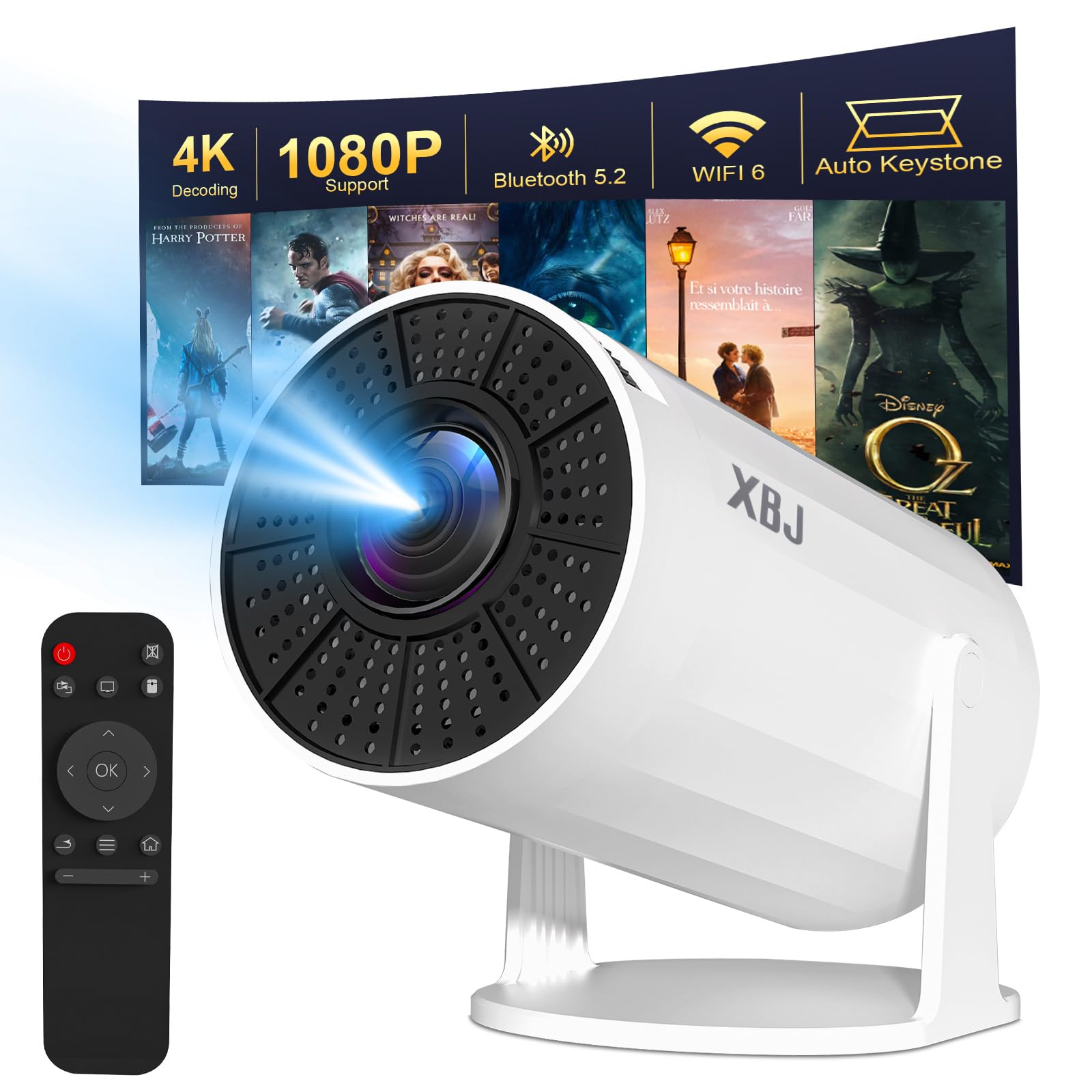 Photo 1 of XBJ [Built-in Apps] 5G WiFi Bluetooth Smart Projector,4K support HD Portable Projector, Mini Projector with Stereo Speaker. Indoor, Outdoor Use,Compatible with TV Stick Smartphone/ pc/USB?White?