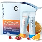 OxyEnergy NAD Supplement 1550 mg-Daytime Nicotinamide Riboside + Nighttime L-Tryptophan with Resveratrol, Glutathione, PQQ, 24-Hour Nonstop Energy, Anti-Aging & Cellular Renewal, 28 Packets