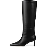 Attiposh Knee High Boots Wide Calf Boots for Women Kitten Heel Boots Black Leather Long boots Pointed Toe Trendy Dress Tall Boots for Fall Winter Womens, size 10