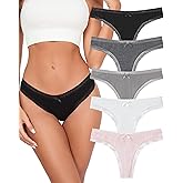KNITLORD Super Soft Women's Thongs Lace Underwear Breathable Viscose Panties Sexy No Show Undies 5 Pack