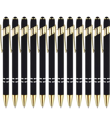 15-Pack Slim Gold Retractable Ballpoint Pens - 1.0mm Black Ink Metal Pens With Refills