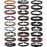 MOZAKA 27Pcs Braided Leather Bracelets for Men Women Ethnic Tribal Bracelets Leather Bracelets Wristband Woven Cuff Wrap Friendship Bracelets Adjustable