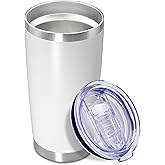 20 oz Tumbler Coffee Travel Tumblers Bulk with Lid Stainless Steel Double Wall Vacuum Insulated Mug Powder Coated Cups fit Car Cupholder for Hot and Cold - White, 1Pack