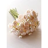 18pcs Indoor Artificial Silk Ranunculus Flowers Bouquet for Vase, Lifelike Flower with Bendable Stems Floral Arrangement for Home Decor Wedding, DIY Craft, Party, Centerpiece, Farmhouse (Champagne)