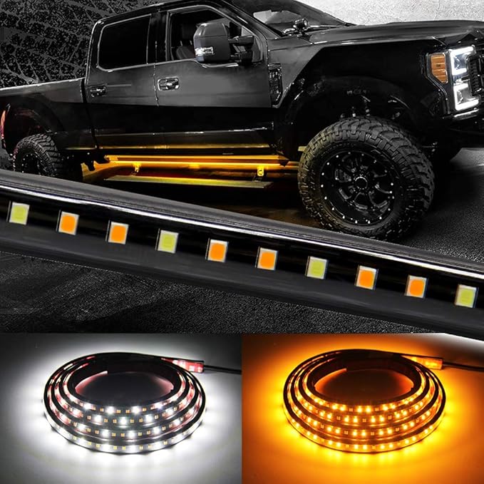 Truck LED Running Board Lights Amber Side Marker Kit with White