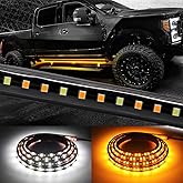 Truck LED Running Board Lights Amber Side Marker Kit with White Courtesy Lights for Extended Crew Cab 2pcs 70Inch Light Bar S