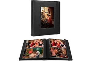 Aevdor Photo Album 4x6, Leather Cover 4x6 Photo Album Picture Book Black Inner Pages with DIY Front Window, Each 4x6 Photo Album Book Holds 136 Photos for Baby Wedding Family Children Pictures (Black)