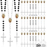 36 Pcs Wooden Bead Rosary Necklace with Crucifix and Our Lady of Guadalupe Scented First Communion Rosary with 36 Organza Bags Baptism Favors Catholic Gift for Men Women