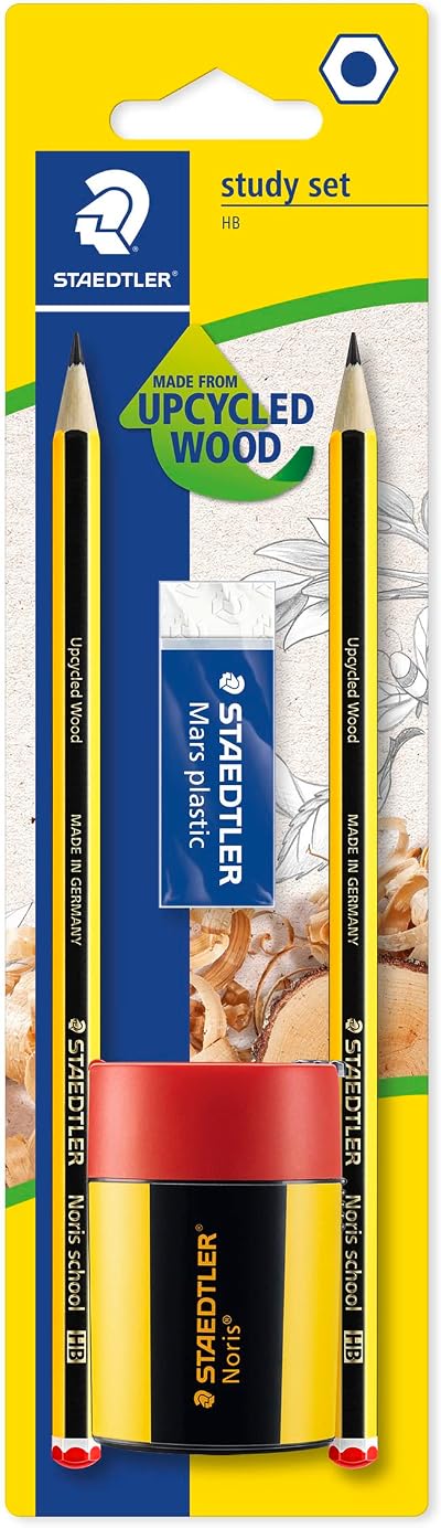 Staedtler Noris HB Pencil Set 2 Pencils Eraser Tub Sharpener