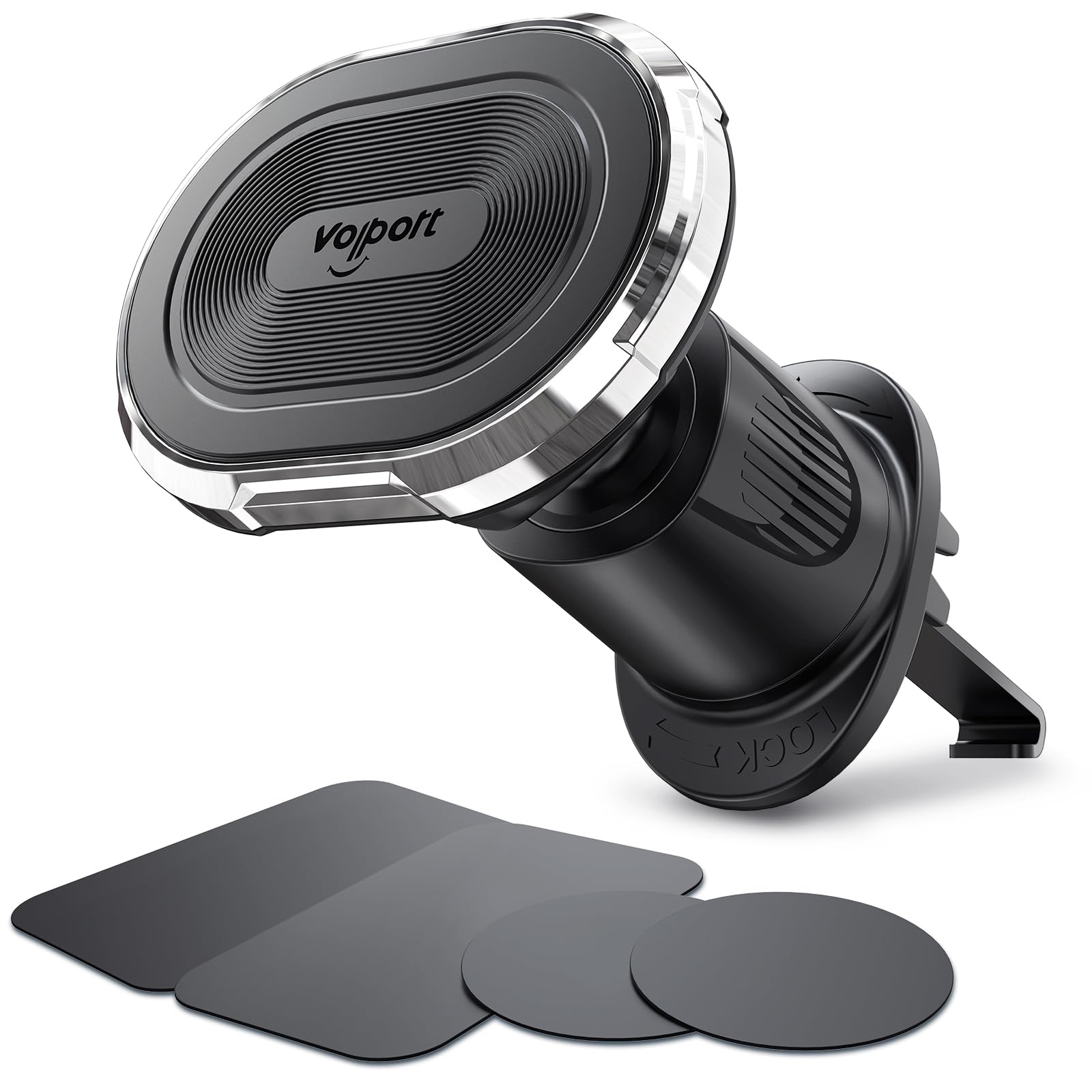 volport Magnetic Phone Mount for Car Vent: [Strong Magnet Clip Hook] Air Vent Holder for iPhone 15/14/13/12 Pro Max Plus Samsung S24 Ultra S24+ All Cell phone & Tablets (Sliver)