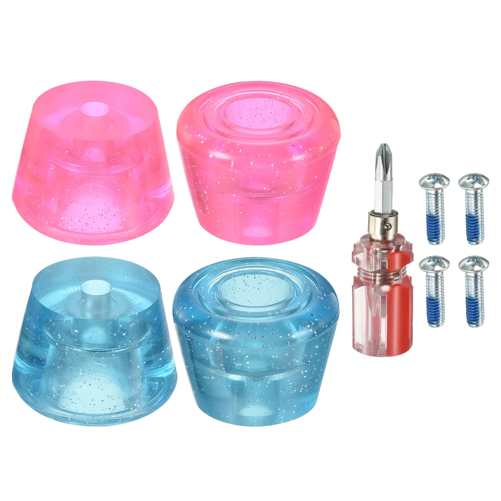 PATIKIL Roller Skate Toe Stops with Screwdriver, 2 Pair 82A Rubber Brake Stoppers Block for Roller Skate Accessories Replacement, Clear Pink Blue