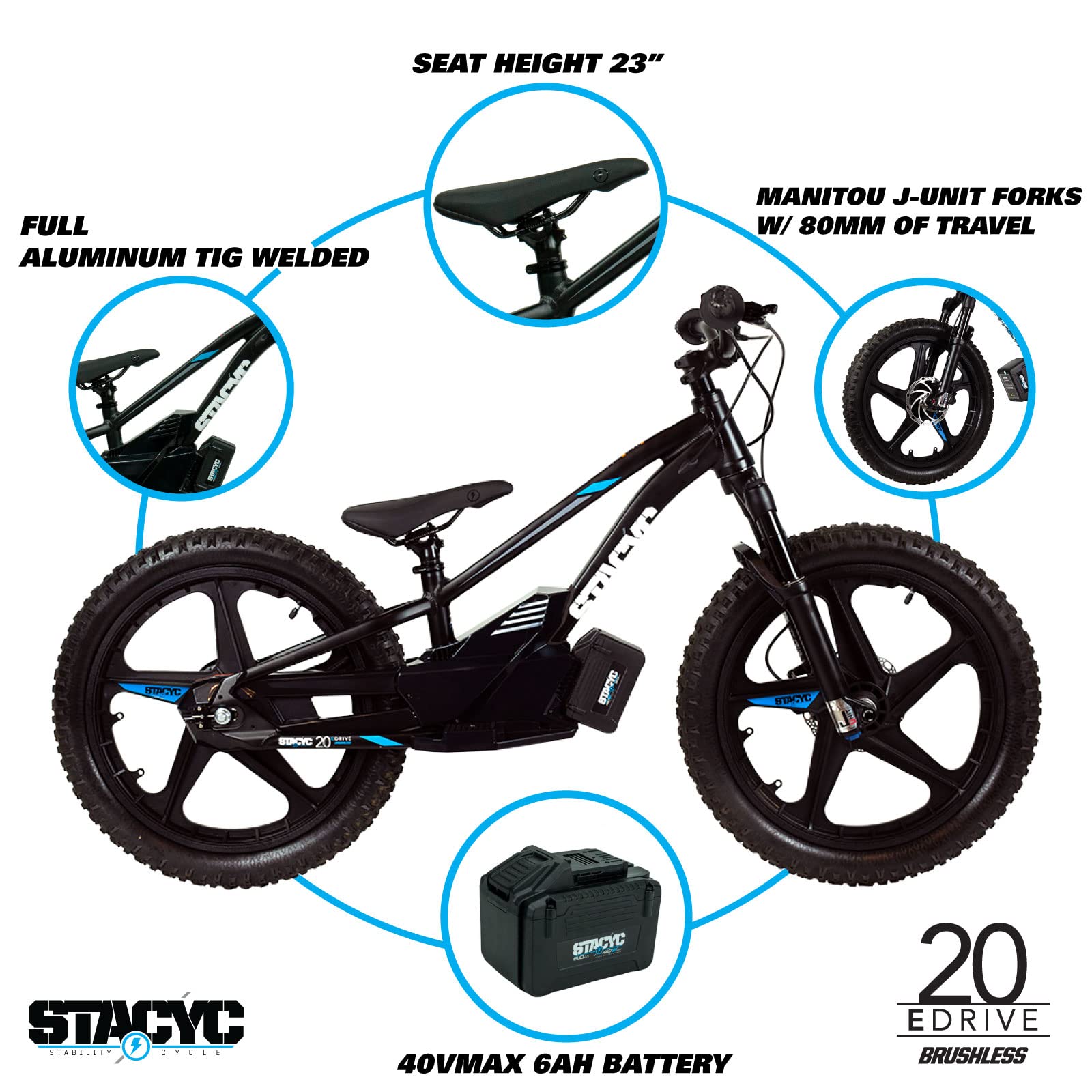 STACYC Brushless 20eDRIVE Electric Balance Bike for Kids Ages 10-12 Years Old