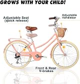 Glerc Missy 24 Inch Girl Cruiser Bike 6-Speed Peach with Basket Rack view 3