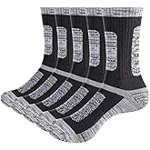 YUEDGE Mens Socks Moisture Wicking Thick Cotton Crew Socks For Men, Padded Anti-Odor Work Socks, 5 Pairs