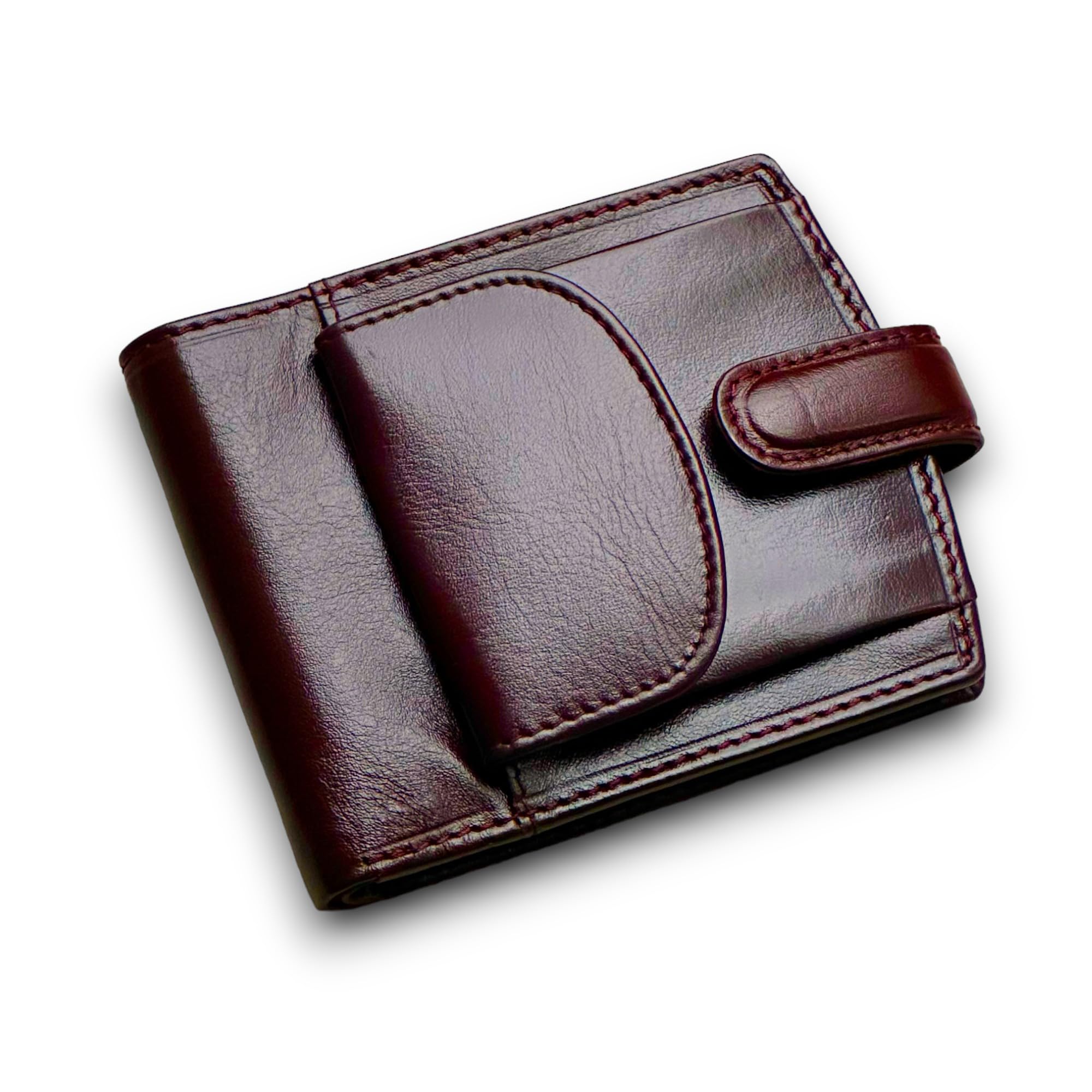 TOPSUM LONDON Men’s Genuine Leather Wallet, RFID Blocking Small Bifold Wallet with External Coin Pocket, 6 Card Slots, Compact Minimalist Wallet Gift Boxed 4009 (Brown)