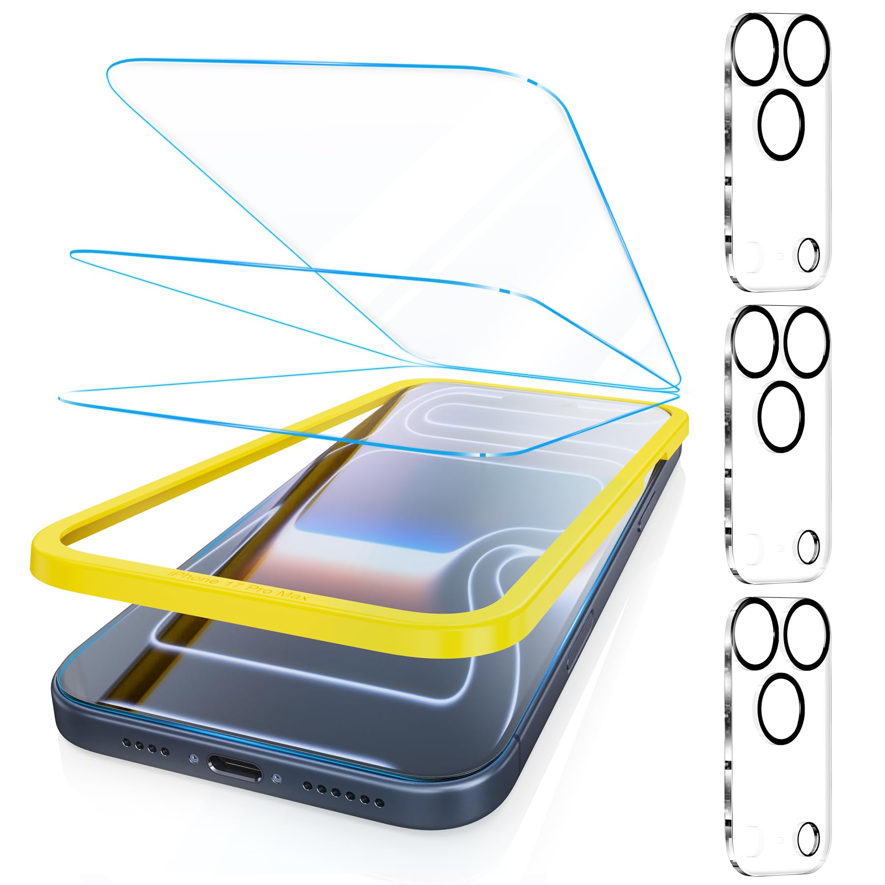 Fotbor [3+3 Pack for iPhone 17 Pro Max Screen Protector, Anti-Blue Light, [Eye Protection] 9H+ Tempered Glass with Camera Lens Protector Anti-Glare