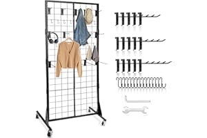 JuneHeart 23.6'' x 64'' Grid Wall Panels Movable with 30 Pieces Hooks, Detachable Retail Display Racks for Craft Shows Retail Display and Merchandise Display (Dark Black)