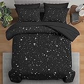 Pamnest Comforter Set Queen Size, Space Starry Deep 7 Pcs Bedding for Kids and Adults, Star Sky Black Bed Sheet Sets with Fitted Sheet 2 Pillowcases & 2 Shams for Bedroom Bed Decor