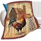 Farmhouse Rooster Blanket Chicken Farm Country Animal Barn Print Throw Blankets for Couch Sofa Stuff Decor Soft Cozy Fleece Plush Flannel for Baby Kids Adults Lover Men Women 40"x50"