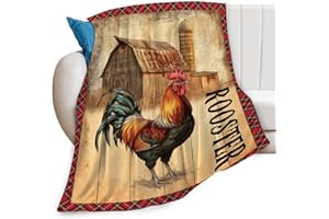 FEORAFEI Farmhouse Rooster Blanket Chicken Farm Country Barn Print Throw Blankets for Couch Sofa Bed Stuff Decor Soft Cozy Fleece Plush Warm Flannel Bedding Gifts for Baby Girls Boys Kids Adults 50"x60"