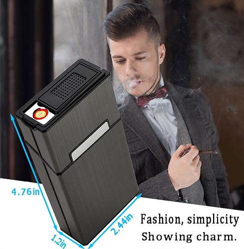cigarette case with rechargeable lighter Electric Lighter,100mm Brushed Aluminum Cigarette Box for Whole Package 20pcs 100mm Cigarettes,Moisture Proof and Scratch Resistant : Health & Household Perfect for storing cigarettes Cigarette Case with Lighter 100's
