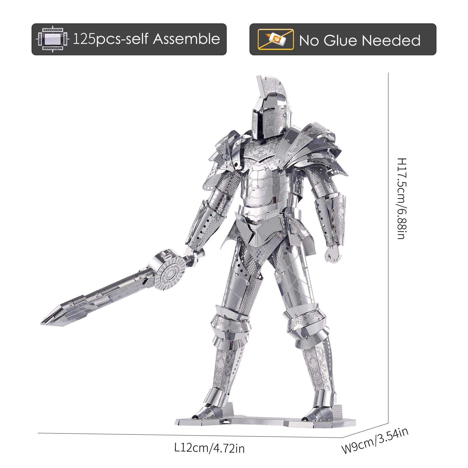 Piececool 3D Metal Puzzles for Adults DIY Mecha Model Kits Building Blocks, Black Knight 3D Figure Model kit Brain Teaser Puzzle Hobbies for Men, Great Birthday Gifts -125 Pcs