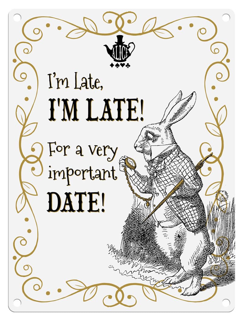 Small (15 x 20 cm) Metal Sign - Alice in Wonderland (white) - I'm Late