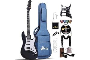 Winzz Adult Electric Guitar 4/4 Full Size, HSS Pickup, Guitar Electric ST for Beginners Starter Pack with 12 Accessories, Ideal Kids Electric Guitar Kit 12+ Years (39" Matte Black, White Pickguard)