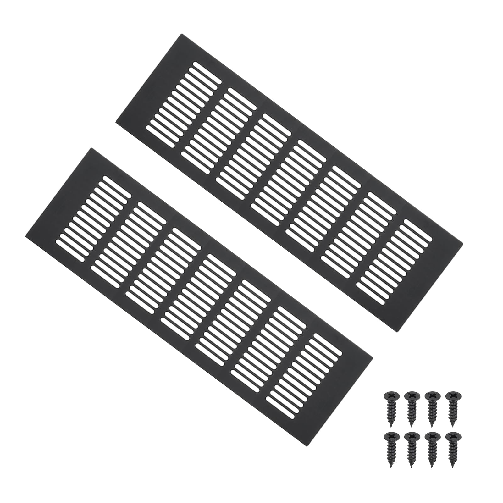 PATIKIL 12 x 4 Inch Door Air Vent Cover, 2pcs Aluminum Grille Ventilation Cover Louvered with Mounting Screws for Cabinet Wardrobe Door, Black