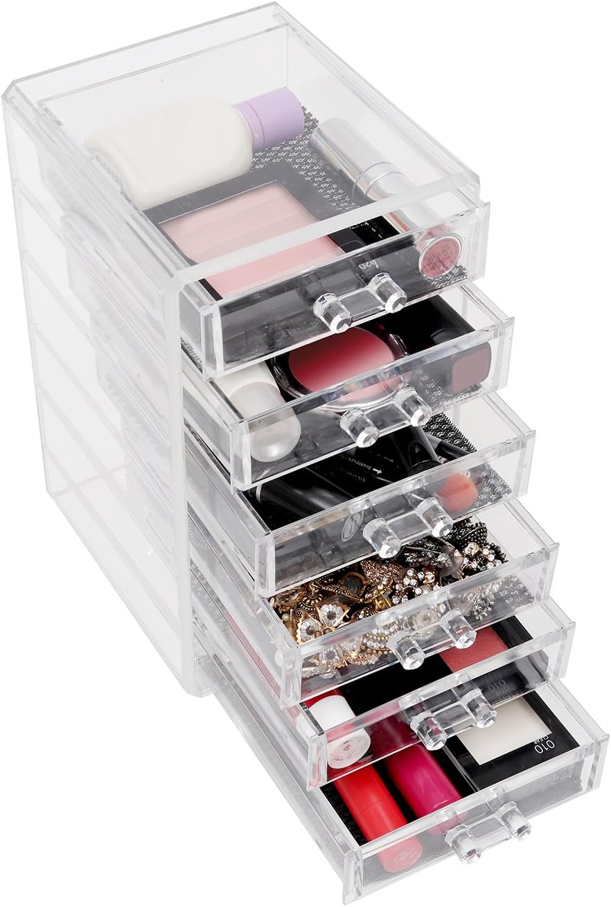 Cajonera Plástico Acrílico Transparente Organizar Guardar Maquillaje 6 Cajones por Kurtzy