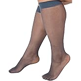 Silky Toes Plus size knee high sheer nylons for women, 6 Pairs socks Queen Trouser stockings for women with wide Calf