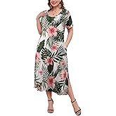 LARACE Plus Size Maxi Dress for Womens Summer Short Sleeve T Shirt Dress with Pockets Loose Fit Casual Sundresses with Slit