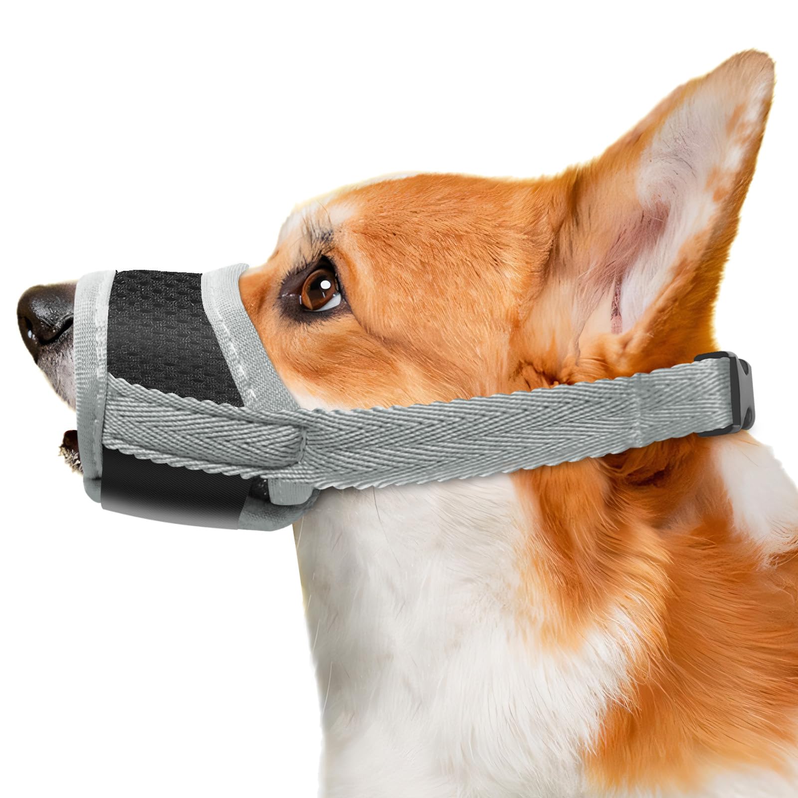 Adjustable Anti Bark Muzzle for Small Dogs - Breathable Mesh Soft Muzzle for Chihuahua (Grey, S)