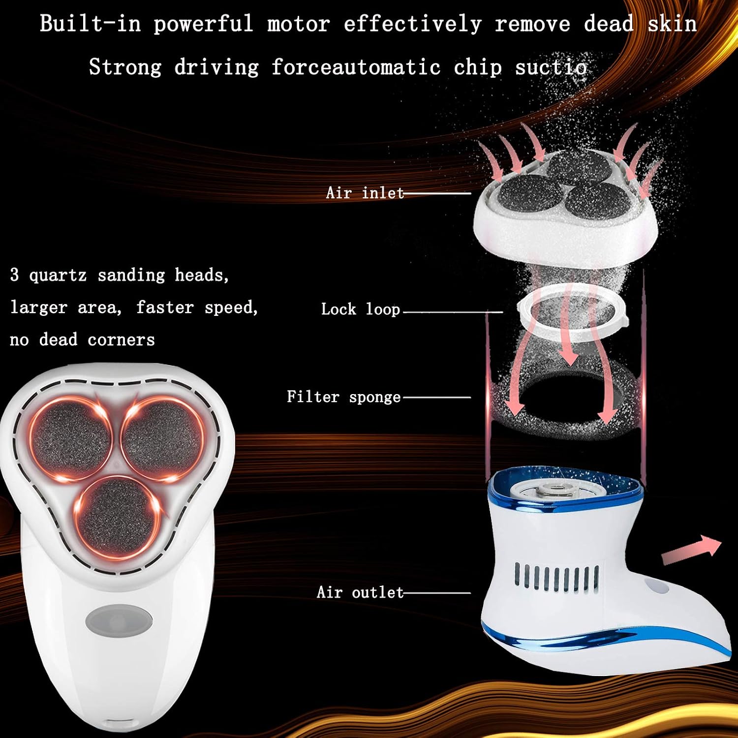 Electric Foot Callus Remover kit-Electric Foot File Pedicure Tools Built-in Vacuum,Electric vacum Foot Grinder,Professional Pedicure Tools Feet Care for Dead Hard Cracked Dry Skin (Blue) - Image 5
