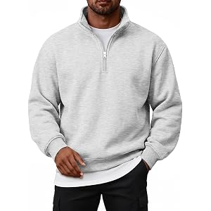 EFAN Men's Quarter Zip Pullover Lightweight Fleece Mock Neck Sweatshirt | Fall Winter Casual Soft Stand Collar Long Sleeve 1/
