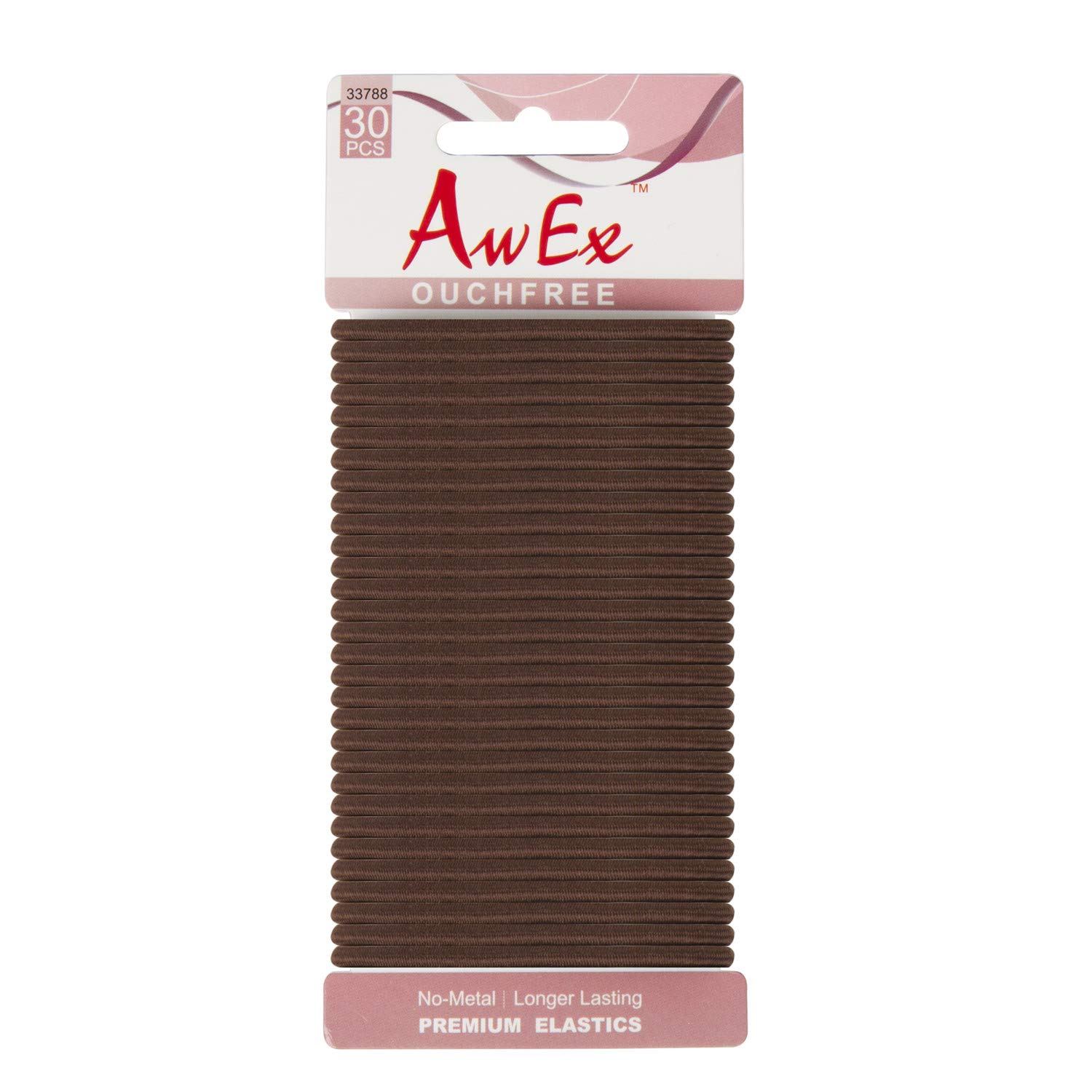 AwEx Hair Accessory Kit, Brown, Pack of 4 PCS Headbands Coated Silicone Grips, 4 mm Medium Hair Ties 30 PCS, 2 inches Pretty Bobby Pins 60 PCS