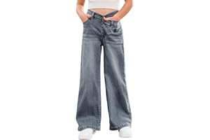 rrhss Girls Flare Jeans Crossover Waisted Wide Leg Jeans Denim Pants for Kids