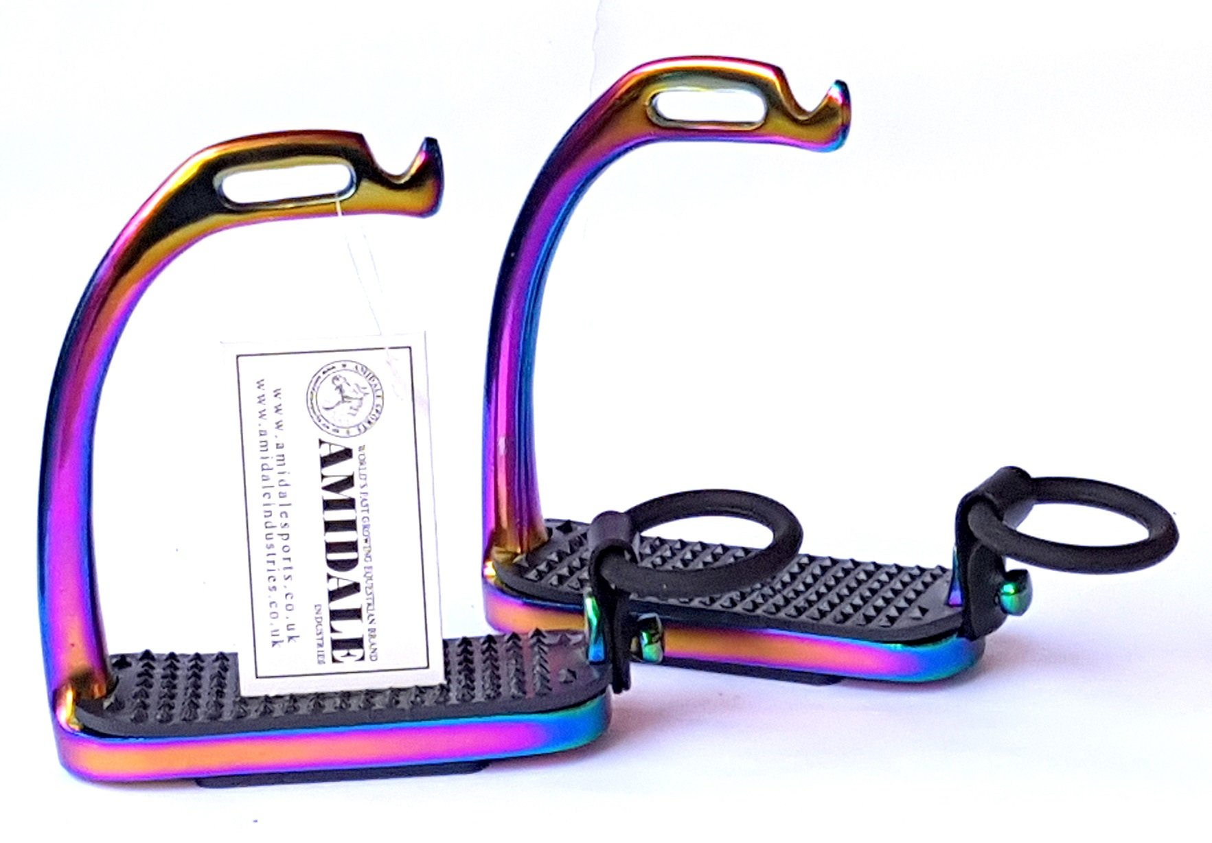 RAINBOW PEACOCK STIRRUPS AMIDALE HORSE RIDING IRON FILLIS MULTI COLOR BNWT 4.75 INCHES AND 5.00 INCHES (5.00 INCHES)