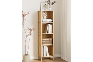 Apetaccat Bookshelf, Modern 4-Tier Bookcase, Open Storage Book Shelf, Small Narrow Bookshelves for Living Room, Home Office, 