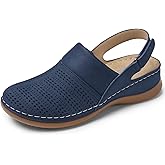 TEMOFON Shoes for Women Clogs Sandals: Comfortable Closed Toe Wedge Shoes Sling-Back Walking Mules with Arch Support Dark Blue Size 9