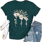Qskall Christian Shirts for Women Daisy Floral T-Shirt Faith Hope Love Tee Butterfly Tops