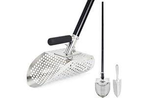 Sand Scoop for Metal Detecting, Stainless Steel Metal Detector Scoop, Metal Detecting Shovel with Long Fiberglass Handle, Met