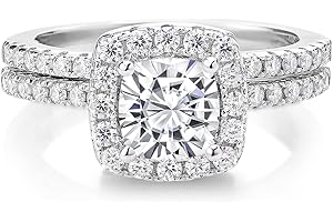 Gem Stone King 925 Sterling Silver Created Moissanite by Gem Stone King Women Wedding Engagement Ring Band Bridal Set (1.62 C