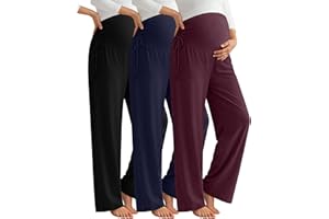Neer 3 Pack Women's Maternity Pants Over The Belly Loose Pregnancy Pants Stretchy Lounge Wide Leg Trousers with Pockets