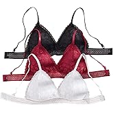 OYOANGLE Women's 3 Pack No Underwire Sexy Bras Lace Unlined Demi Triangle Bralettes Bras