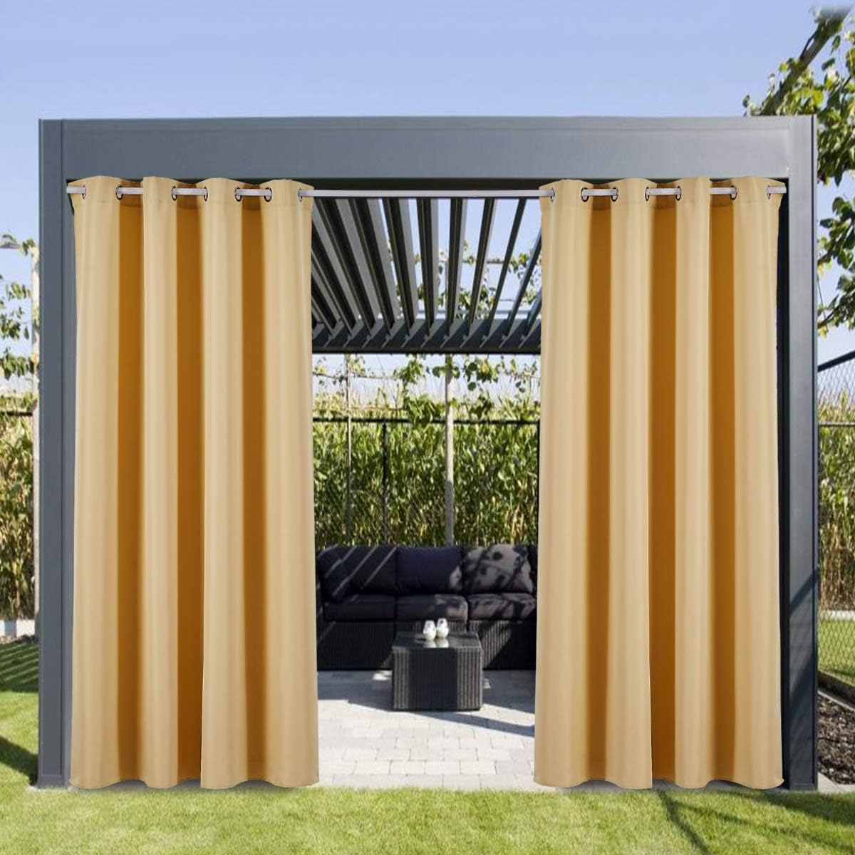 Outdoor Curtains - DREAM ART Indoor/Outdoor Curtains - Grommet Top Waterproof Windproof, Outdoor Drapes for Porch Gazebo Privacy (2 Panel,W54xL108Inch, Sundress Yellow)