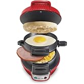 Hamilton Beach Breakfast Sandwich Maker with Egg Cooker Ring, Customize Ingredients, Perfect for English Muffins, Croissants, Mini Waffles, Perfect White Elephant Gifts, Red (25476)