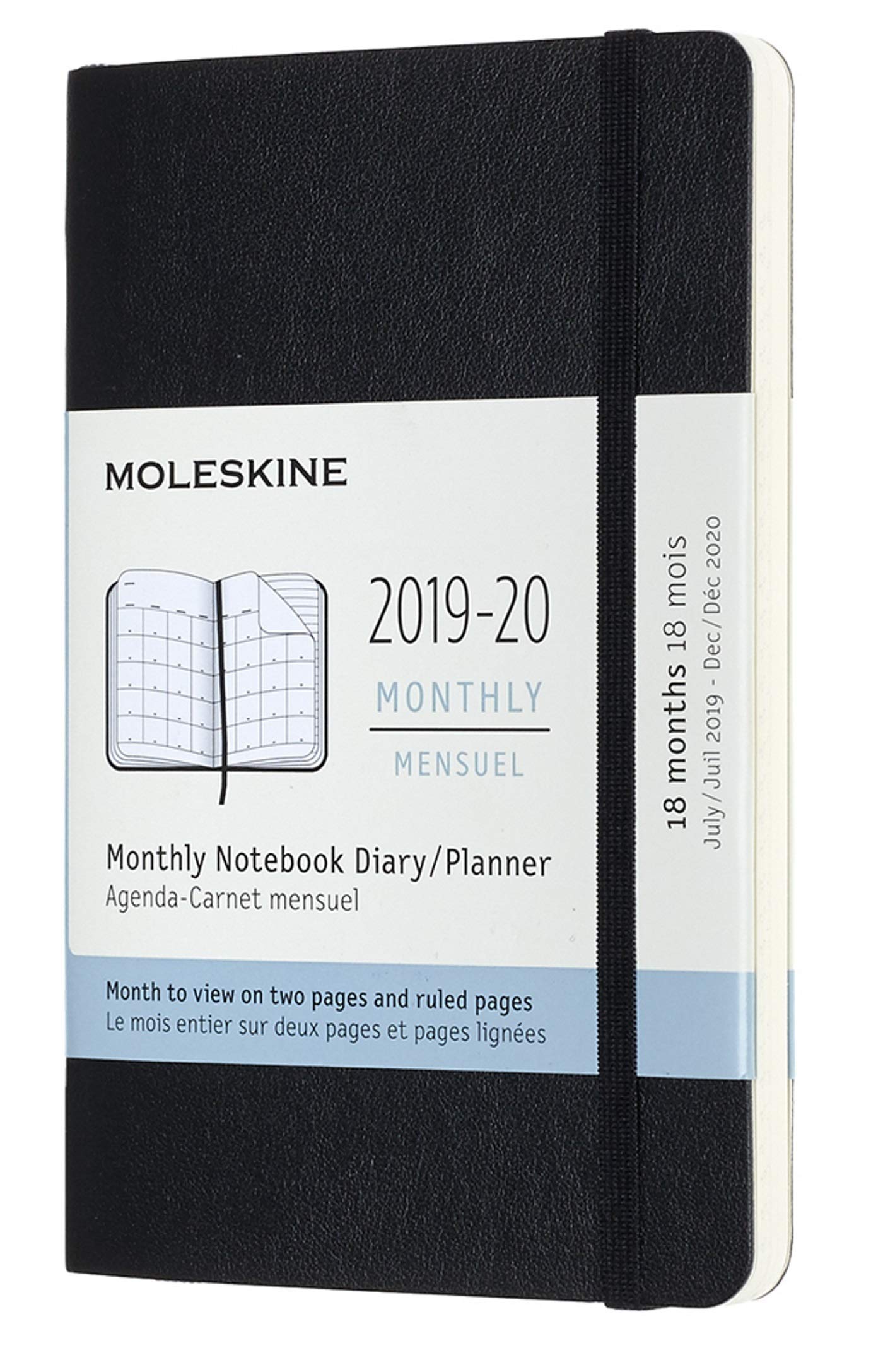 Moleskine 18 Months Agenda Monthly 2019/2020, Academic Diary with Soft Cover and Elastic Closure, Black Colour, Pocket 9 x 14 cm, 128 Pages