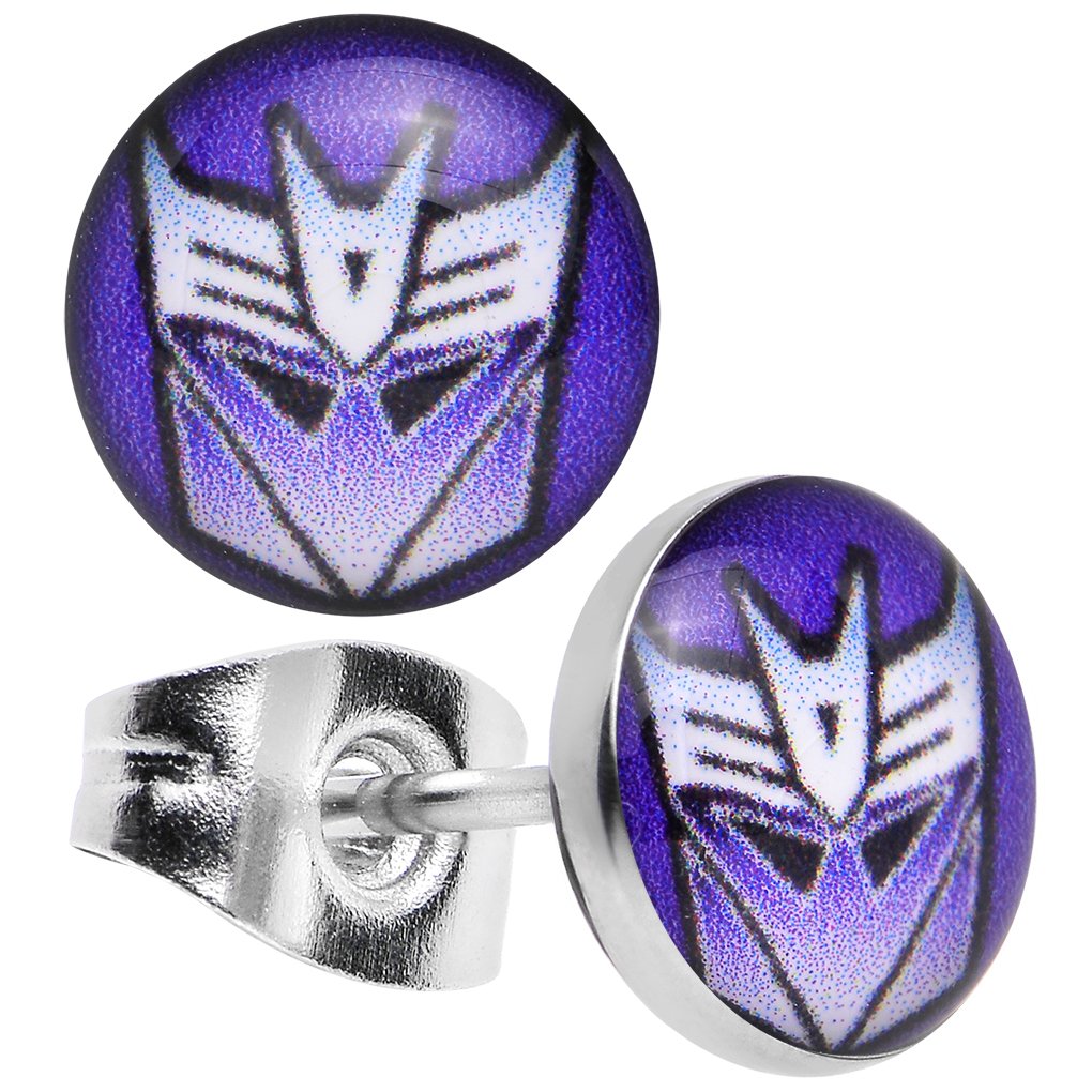 Officially Licensed Stainless Steel Transformers Decepticon Logo Stud Earrings